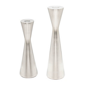 Green Decore Silver Finish Taper Candle Holder Set 2