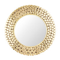 Green Decore Topaz Cut Decorative Wall Mounted Mirror For Hallway, Vanity, Dining & Entryway, Metal Frame, Brass- 79cm Round