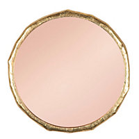 Green Decore Zenith Organic Circular Brass Wall Mirror With Pink glass Mirror For Hallway Metal Frame, Brass, 61cm Round