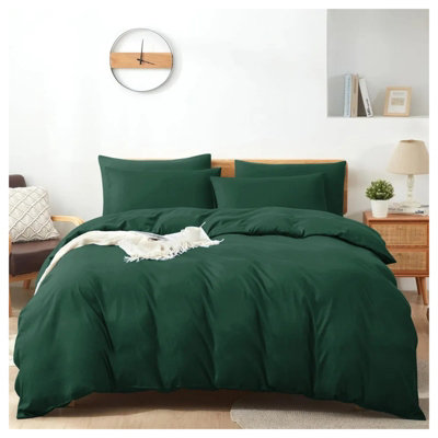 Green Duvet Cover Set Plain Reversible 4PC Duvets Quilts Covers Fitted Sheet & Pillowcases