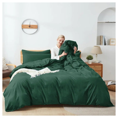 Green Duvet Cover Set Plain Reversible 4PC Duvets Quilts Covers Fitted Sheet & Pillowcases