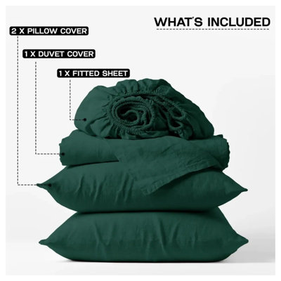 Green Duvet Cover Set Plain Reversible 4PC Duvets Quilts Covers Fitted Sheet & Pillowcases