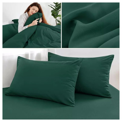 Green Duvet Cover Set Plain Reversible 4PC Duvets Quilts Covers Fitted Sheet & Pillowcases