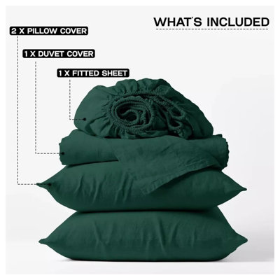 Green Duvet Cover Set Plain Reversible 4PC Duvets Quilts Covers Fitted Sheet & Pillowcases