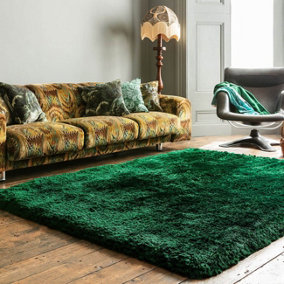 Green Easy to clean Plain Handmade , Luxurious , Modern , Plain , Shaggy , Sparkle Rug for Living Room, Bedroom - 120cm X 170cm