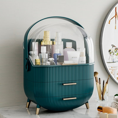 Green Elegant Multi Function Make Up Case Cosmetic Storage Box with Drawers and Handle Price Comparisons | Compare The Build