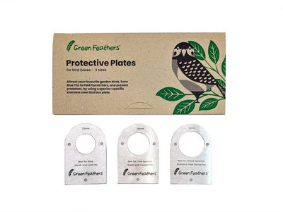 Green Feathers Bird Box Stainless Steel Cover Plates, x3 Pack, 25mm, 28mm, 32mm