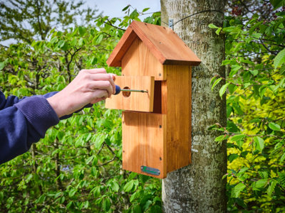 Green Feathers Large Handmade Wooden Bird Box - H47 xW25 x L19 cm