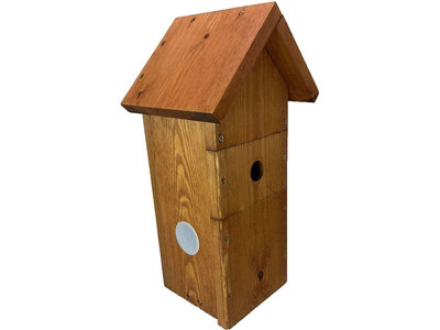 Green Feathers Solar Camera Ready Wooden Bird Box - H47 x W25 x L19 cm