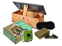 Green Feathers Wifi Full HD Camera and Wooden Hedgehog Feeding Station Pack