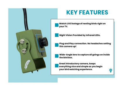 Green Feathers Wired Connection 1080p HD Camera and Small Wooden Bird Box Starter Pack - 8