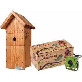 Green Feathers Wired Network 1080p HD Camera and Large Wooden Bird Box Starter Pack