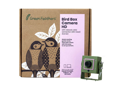 Green Feathers Wired Network 1080p HD Camera and Large Wooden Bird Box Starter Pack - 5