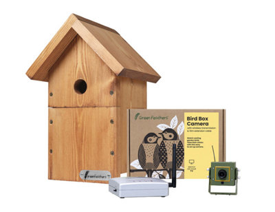 Green Feathers Wireless Transmission Camera and Small Wooden Bird Box Starter Pack