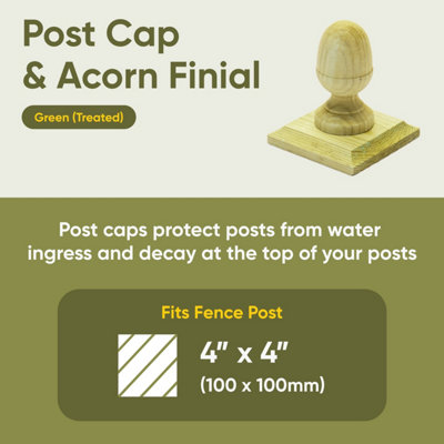 Green Fence Post Cap & Acorn Finial 120 x 120mm - Fits 4 x 4" Square Posts (FREE DELIVERY)