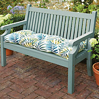 Green Fern Garden Bench Cushion - Comfortable Outdoor Summer Seat Pad with Polyester Filling & Cotton Cover - H7 x W110 x D46cm