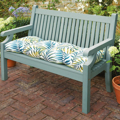 Green Fern Garden Bench Cushion Comfortable Outdoor Summer Seat Pad with Polyester Filling Cotton Cover H7 x W110 x D46cm