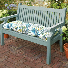 Green Fern Garden Bench Cushion - Comfortable Outdoor Summer Seat Pad with Polyester Filling & Cotton Cover - H7 x W110 x D46cm