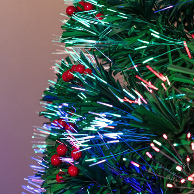 Green Fibre Optic Christmas Tree 7ft with Multi Coloured Fibre Optic Lights and Red Berries - 3