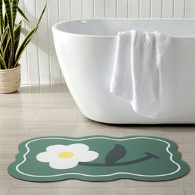 Green Floral Water Oil Resistant Kitchen Bathroom Mat 80cm L x 50cm W