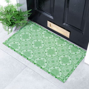 Green Flower Pattern Indoor & Outdoor Doormat - 70x40cm