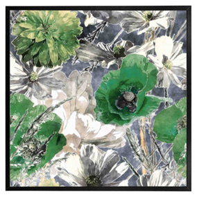 Green flowers (Picutre Frame) / 12x12" / Grey
