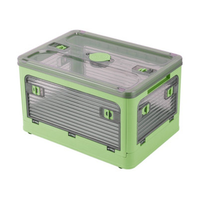 Green Folding Stackable Wardrobe Storage Bin Double Door Collapsible Storage Box Cupboard Tabletop Organizer 44.5L