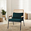 Green Frosted Velvet Effect Armchair Rattan Back Metal Frame Arm Chair with Metal Legs