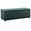 Green Frosted Velvet Ottomans Buttoned Storage Bench