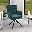 Green Frosted Velvet Upholstered Swivel Armchair Lounge Chair with Metal Legs