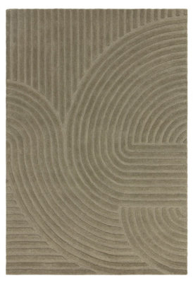 Green Geometric 10-14mm Pile Stain-Resistant Rug For Bedroom, Dining Room, Easy to Clean Wool Area Rug-200cm X 290cm