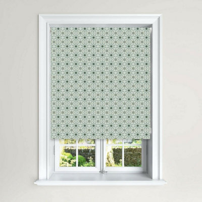 Green geometric roller blinds.