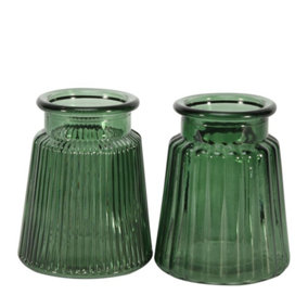 Green Glass Ribbed Posy Vase H12 x W9.8cm - One Supplied