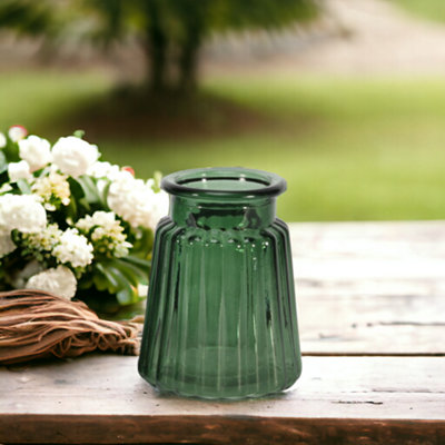 Green Glass Ribbed Posy Vase H12 x W9.8cm - One Supplied