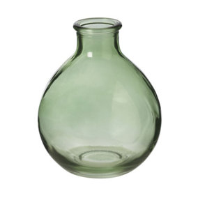 Green Glass Round Bud Vase . H12 X Dia 9.5 cm