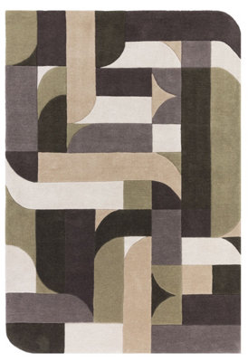 Green Handmade Modern Abstract Geometric Wool 12-14mm Thick Stain-Resistant Rug For Bedroom, Dining Room-200cm X 300cm