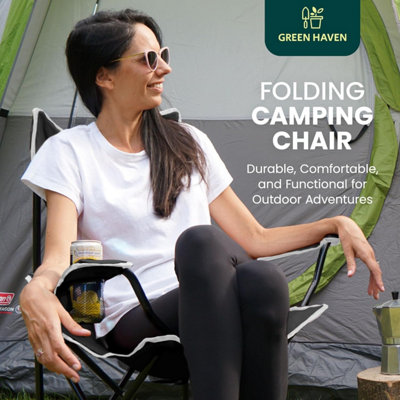 Green Haven 2x Folding Camping Chair Lightweight Portable Outdoor Chair with Cup Holder, Armrests & Steel Frame Compact & Comfy