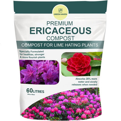 GREEN HAVEN 60L Premium Ericaceous Compost for Lime Hating Loving Plants, Peat Free Ericaceous Soil
