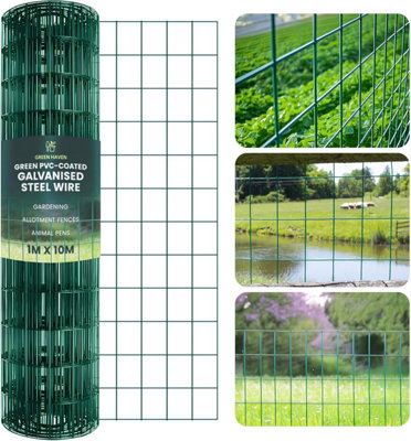 Green Haven Chicken Wire Fence 1M x 10M PVC Coated Garden Fencing Roll Galvanised Steel Mesh