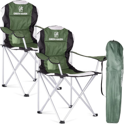 Green Haven Deluxe Padded Camping Chairs Set of 2 Heavy-Duty Folding Chair Hold up to 120kg Flat Feet Comfortable Beach & Camping