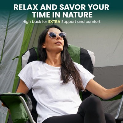 Green Haven Deluxe Padded Camping Chairs Set of 2 Heavy-Duty Folding Chair Hold up to 120kg Flat Feet Comfortable Beach & Camping