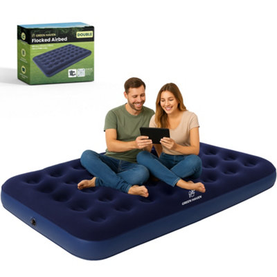 Green Haven Double Blow Up Airbed Inflatable Waterproof Mattress Comfortable Flocked Air Bed Lightweight & Easy to Store