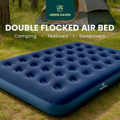 Green Haven Double Blow Up Airbed Inflatable Waterproof Mattress Comfortable Flocked Air Bed Lightweight & Easy to Store
