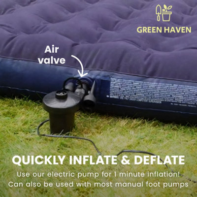 Green Haven Double Blow Up Airbed Inflatable Waterproof Mattress Comfortable Flocked Air Bed Lightweight & Easy to Store