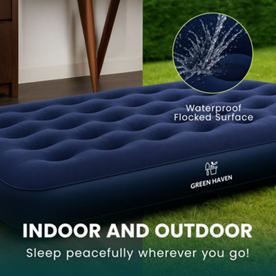 Green Haven Double Blow Up Airbed Inflatable Waterproof Mattress Comfortable Flocked Air Bed Lightweight & Easy to Store