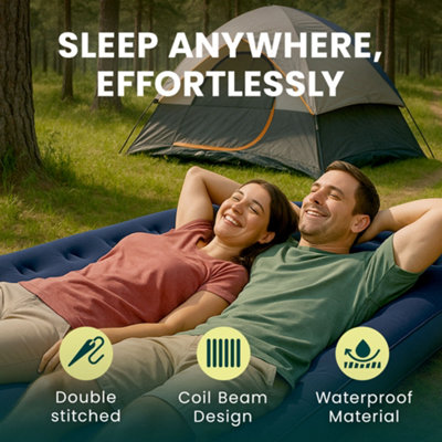 Green Haven Double Blow Up Airbed Inflatable Waterproof Mattress Comfortable Flocked Air Bed Lightweight & Easy to Store