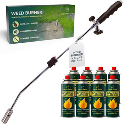 GREEN HAVEN Gas Powered Weed Burner with Auto Ignition, 8 Gas Canister, Weed Burner Gas Weed Killer with Adjustable Flame