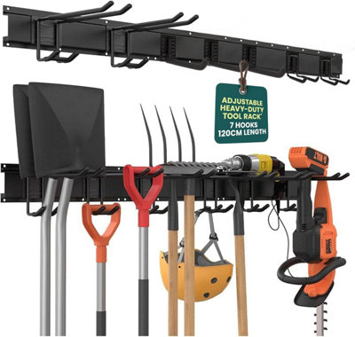 Green Haven Heavy Duty 48-inch Garden Tool Rack Customisable Wall-Mounted Garage Tool Organiser with 7 Adjustable Hooks