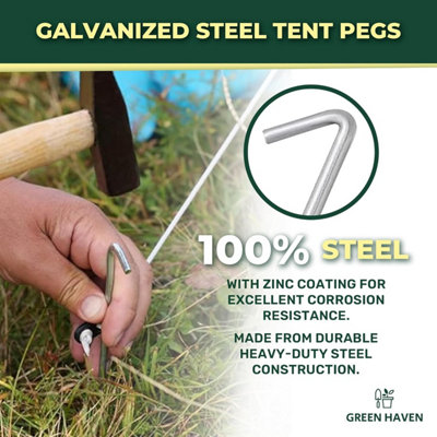 Green Haven Heavy Duty Tent Pegs - 50 Pack 9 Inch Durable Galvanised Steel