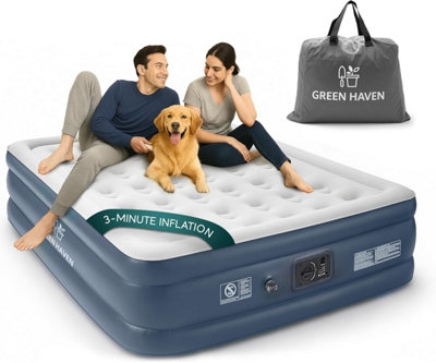 Green Haven King Air Bed Built In Electric Pump Self Inflating Mattress Waterproof Raised Camping Guest Indoor Outdoor